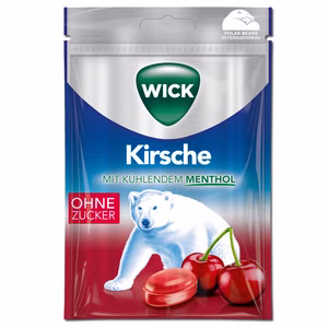 Wick Kirsche & Eukalyptus ohne Zucker, Hals-Bonbon, 72g Beutel Bild 1