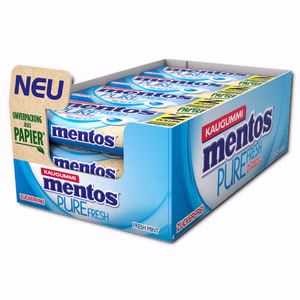 Mentos Gum Pure Fresh Mint Rolle 2er Pack, Kaugummi, 12 Packungen je 31g Mentos Gum Pure Fresh Mint Rolle 2er Pack, Kaugummi, 12 Packungen je 31g Bild 1