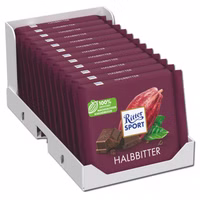 Ritter Sport Halbbitter, Schokolade, 12 Tafeln je 100g Ritter Sport Halbbitter, Schokolade, 12 Tafeln je 100g Bild 1