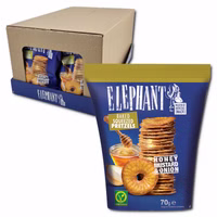 Elephant Baked Squeezed Pretzels Honey Mustard & Onion, Laugengebäck, 14 Beutel je 70g Elephant Baked Squeezed Pretzels Honey Mustard & Onion, Laugengebäck, 14 Beutel je 70g Bild 1
