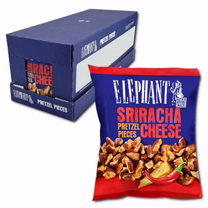 Elephant Pretzel Pieces Sriracha Cheese, Laugengebäck, 12 Beutel je 125g Elephant Pretzel Pieces Sriracha Cheese, Laugengebäck, 12 Beutel je 125g Bild 1