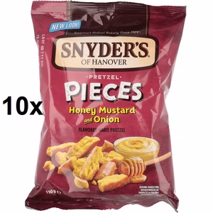 Snyders Pretzel Pieces Honey Mustard & Onion, Laugengebäck, 10 Beutel je 110g Bild 1