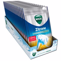 Wick Zitrone & Menthol ohne Zucker, Hals-Bonbon, 20 Beutel je 72g Wick Zitrone & Menthol ohne Zucker, Hals-Bonbon, 20 Beutel je 72g Bild 1