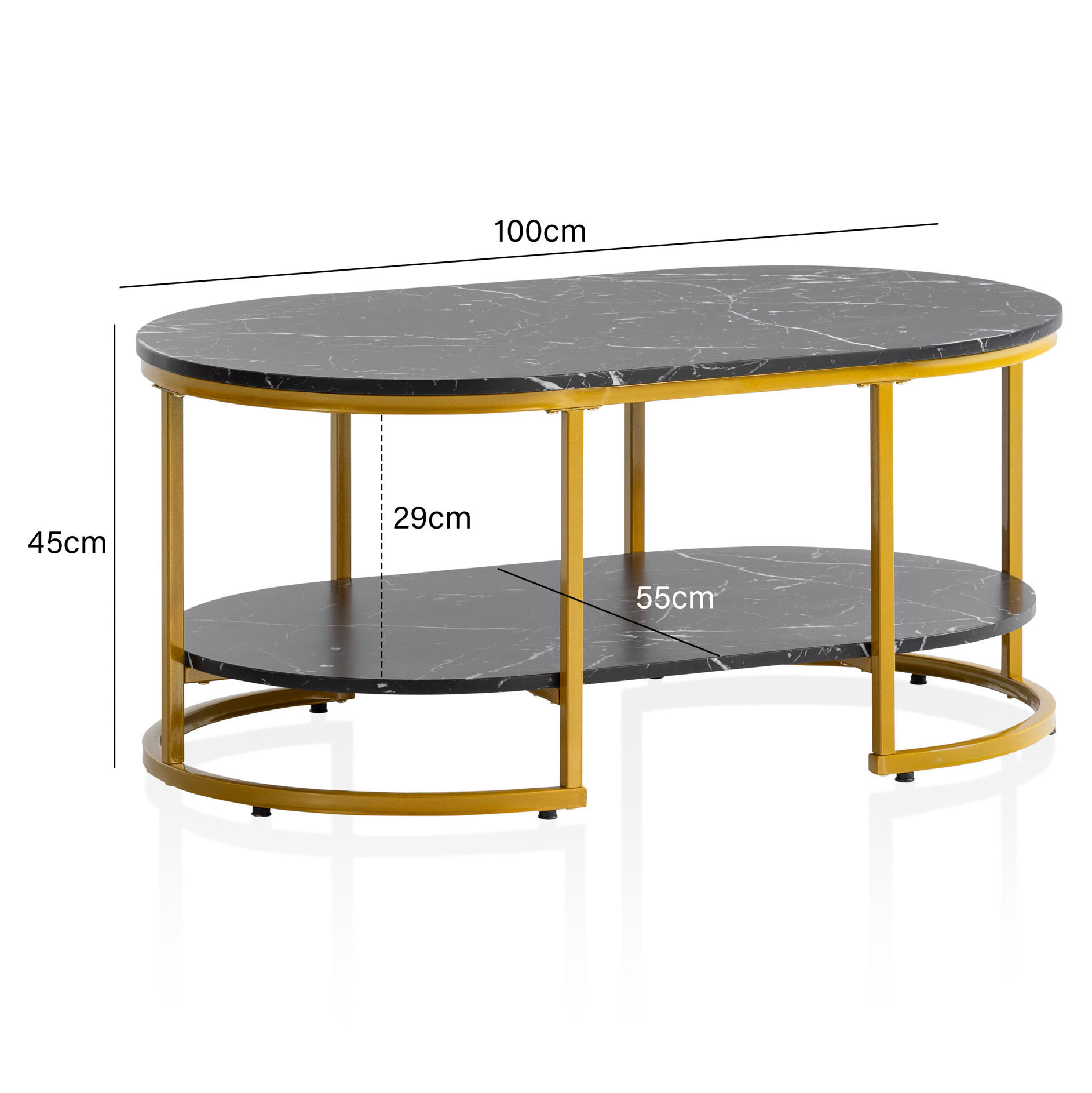 Couchtisch FineBuy Sofatisch 100 cm Marmor Optik Wohnzimmertisch Tisch Ablage – Ansicht 3