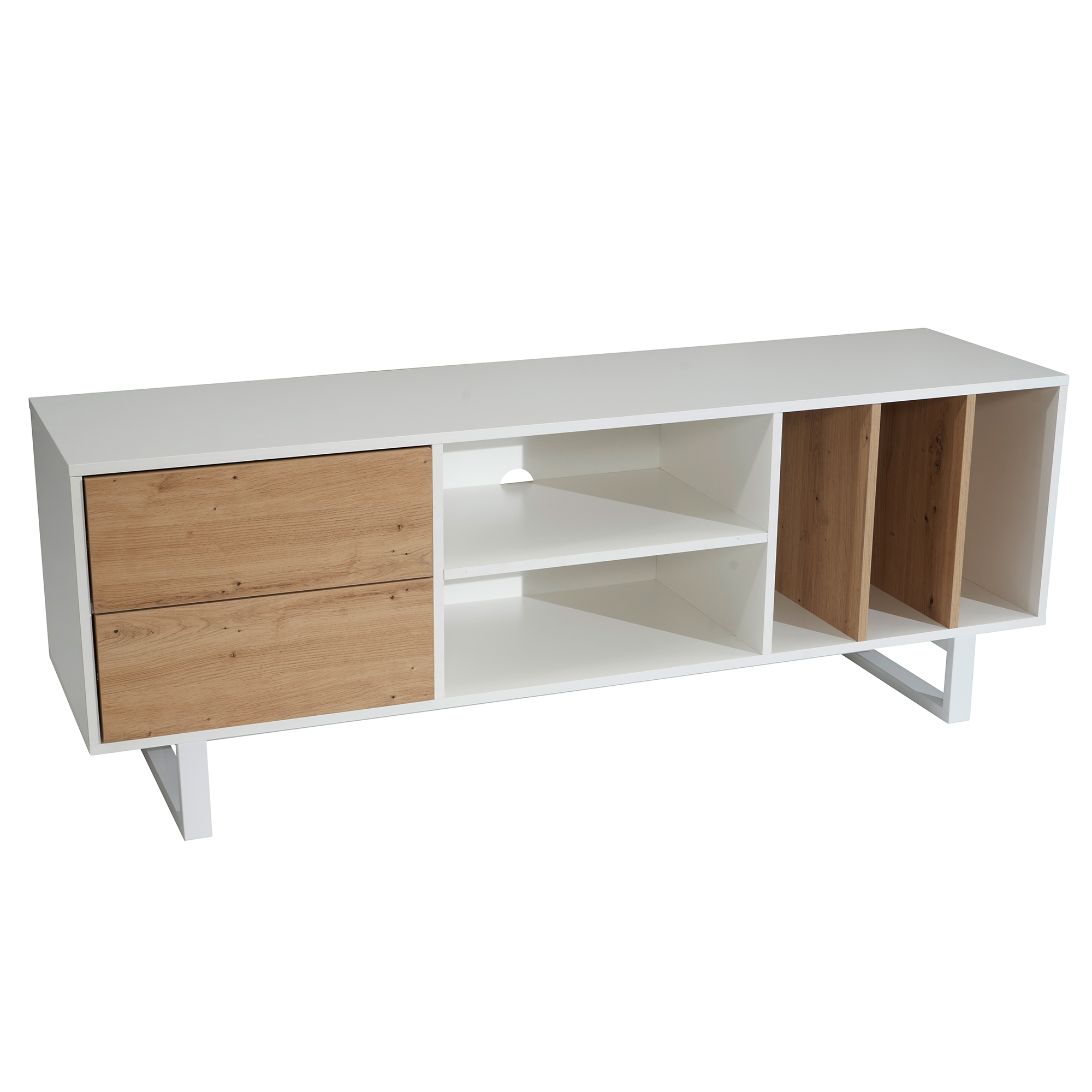 FineBuy Lowboard Eiche-Dekor 150x55x40 cm TV-Kommode Modern, Design TV-Schrank Hoch, Fernsehtisch Fernsehschrank mit Schubladen & Regal, Fernsehkommode Wohnzimmer