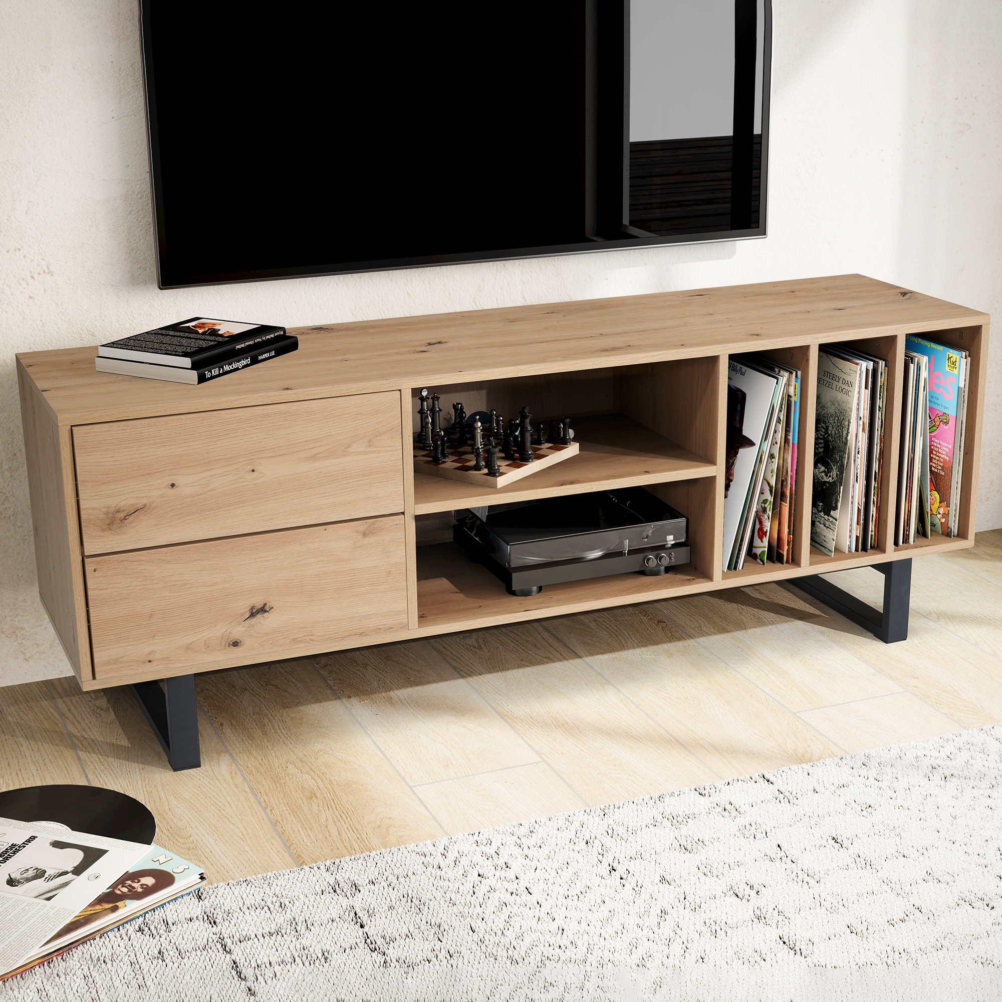 Lowboard FineBuy Fernsehkommode 150 cm TV Schrank Regal Fernsehschrank Modern – Ansicht 1