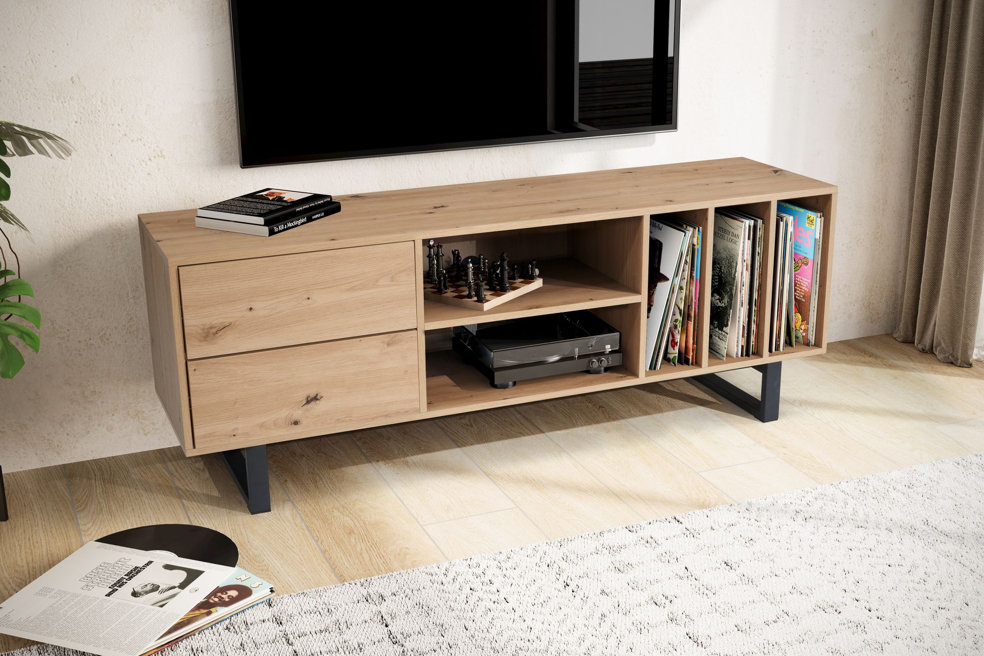 Lowboard FineBuy Fernsehkommode 150 cm TV Schrank Regal Fernsehschrank Modern – Ansicht 2