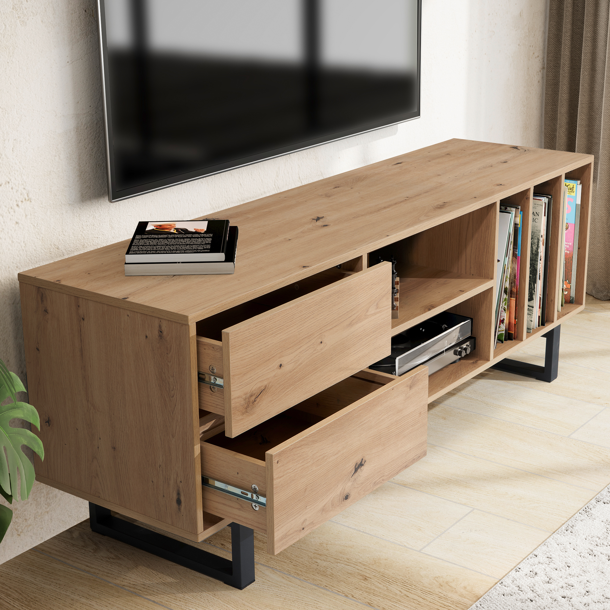 Lowboard FineBuy Fernsehkommode 150 cm TV Schrank Regal Fernsehschrank Modern – Ansicht 4