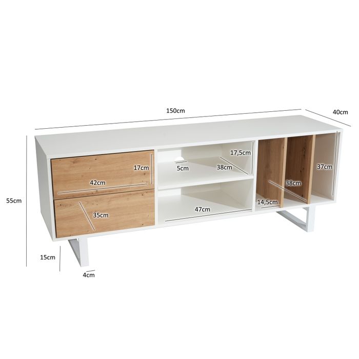 Lowboard FineBuy Fernsehkommode 150 cm TV Schrank Regal Fernsehschrank Modern – Maßzeichnung
