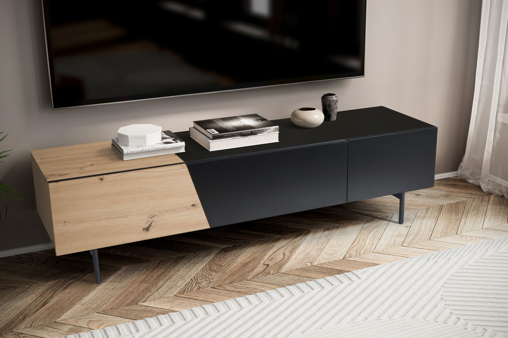 Lowboard FineBuy TV Schrank 150 cm Fernsehtisch Fernsehschrank Türen Schublade – Ansicht 2