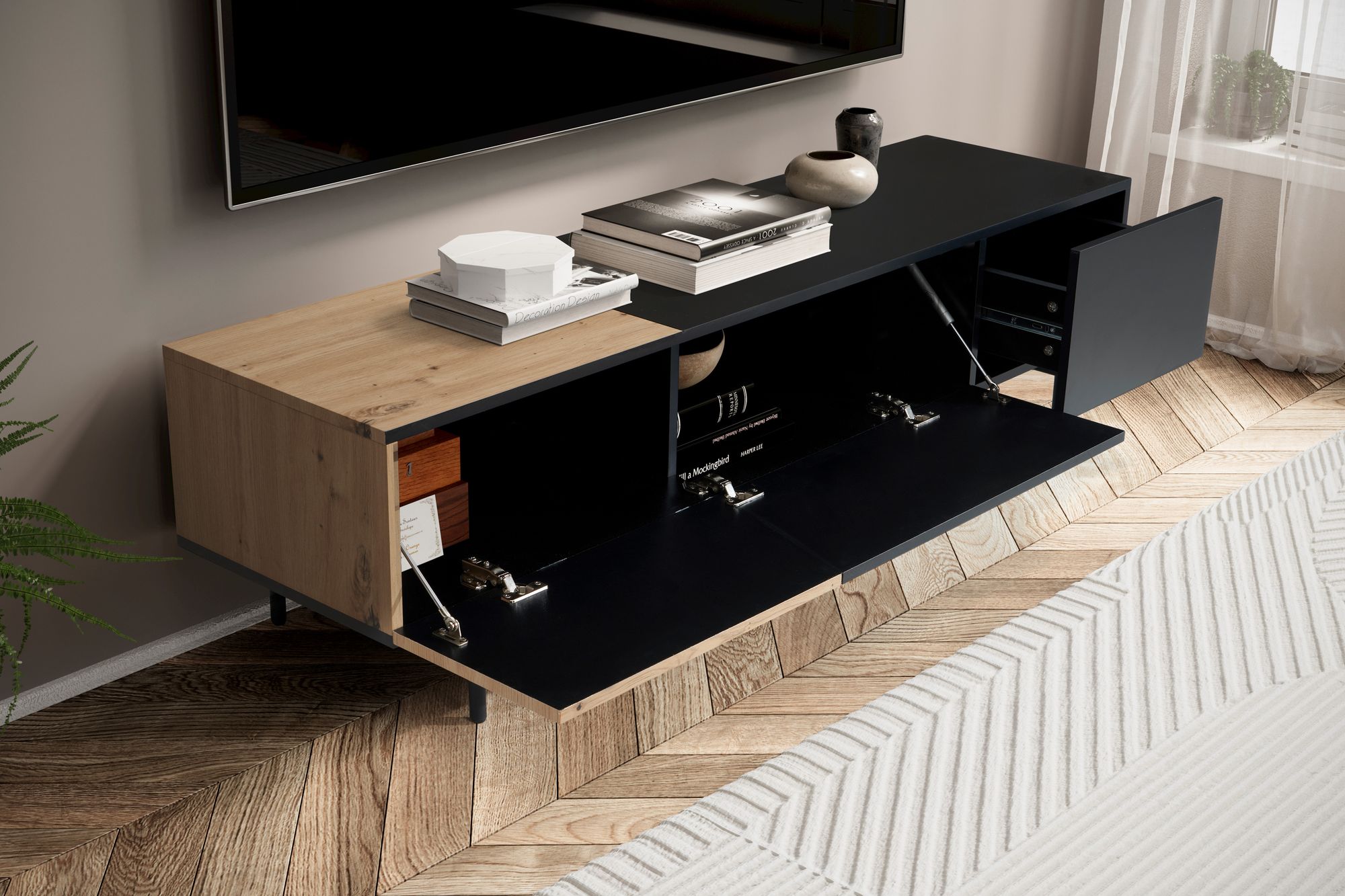 Lowboard FineBuy TV Schrank 150 cm Fernsehtisch Fernsehschrank Türen Schublade – Ansicht 4