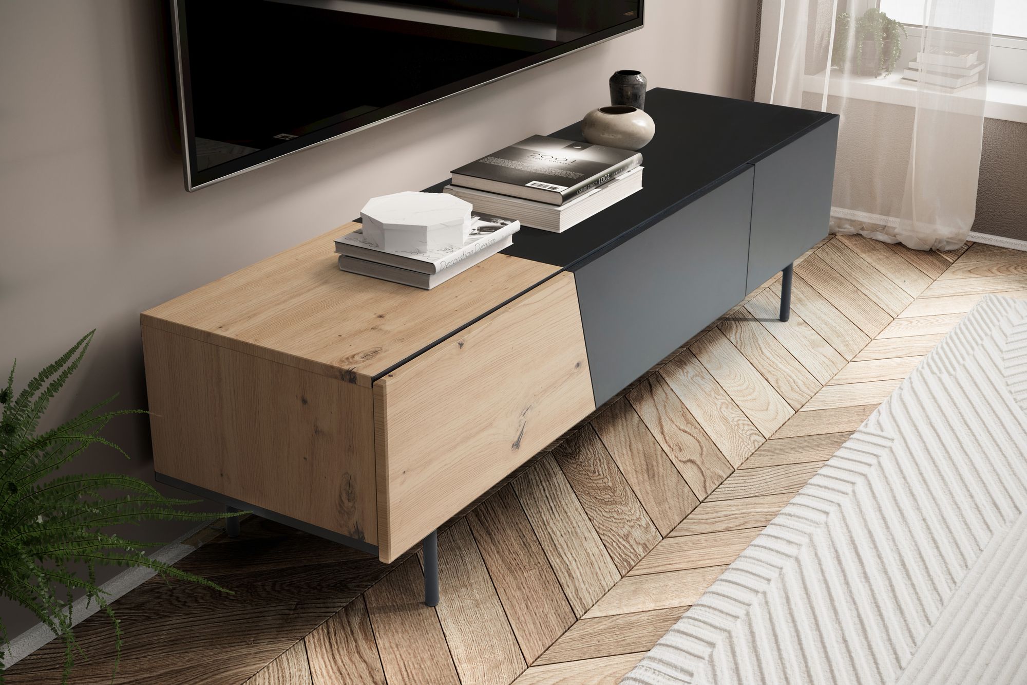 Lowboard FineBuy TV Schrank 150 cm Fernsehtisch Fernsehschrank Türen Schublade – Ansicht 5