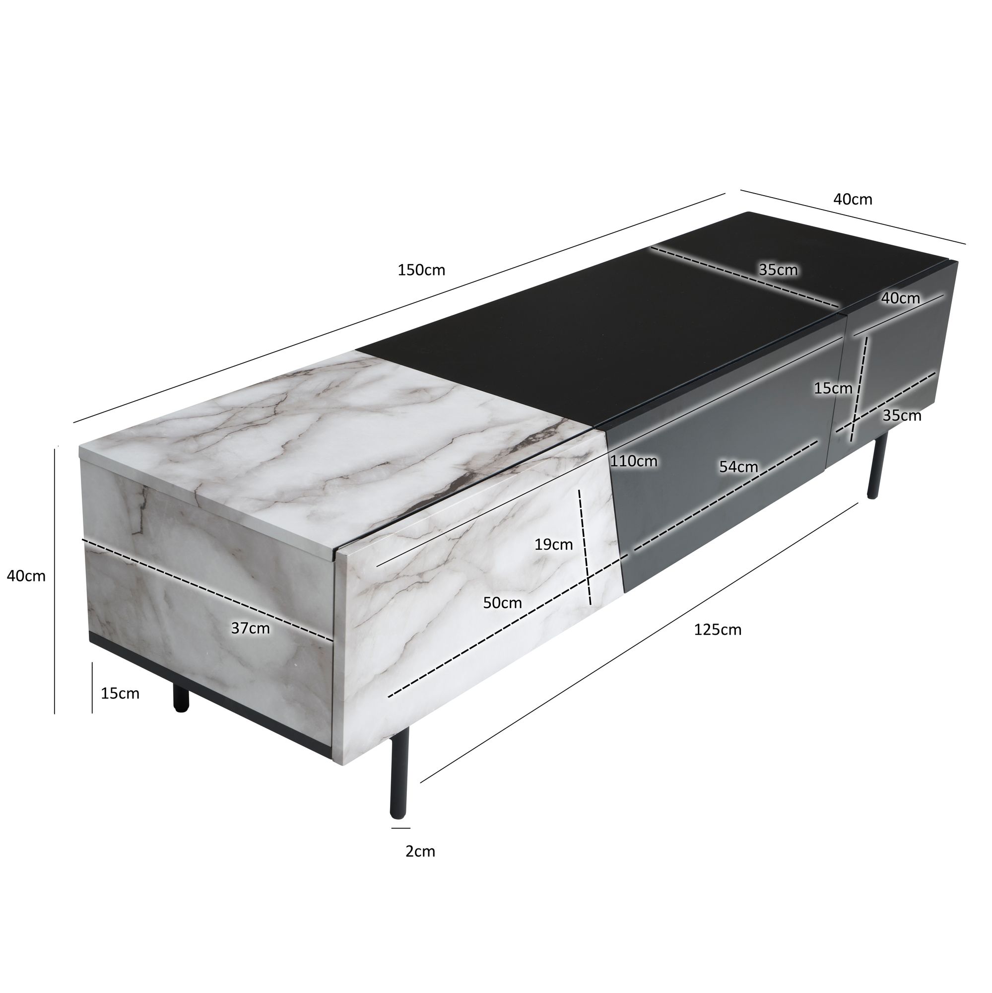 Lowboard FineBuy TV Schrank 150 cm Fernsehtisch Fernsehschrank Türen Schublade – Ansicht 3