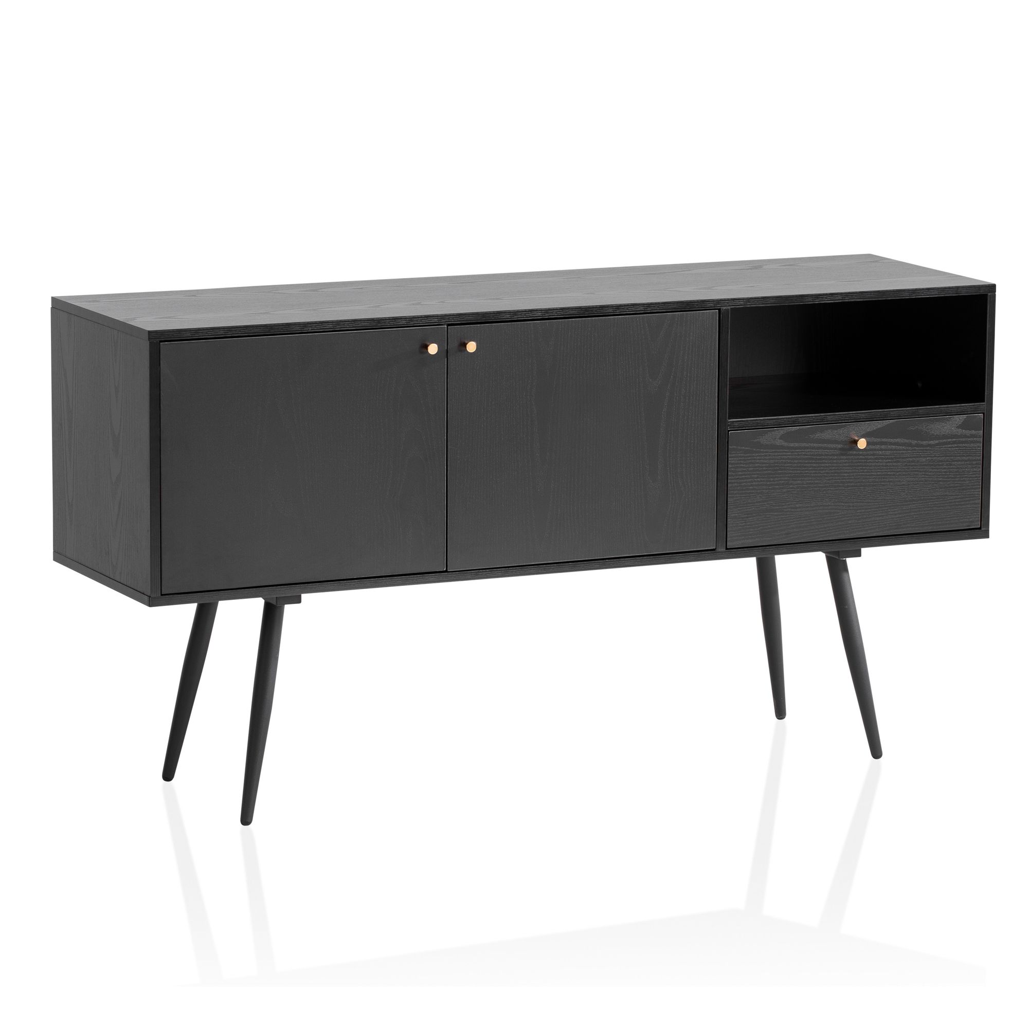 Sideboard FineBuy 140cm Eiche Dekor Schwarz mit 2 Türen Schublade & Ablage Kommode – Ansicht 6