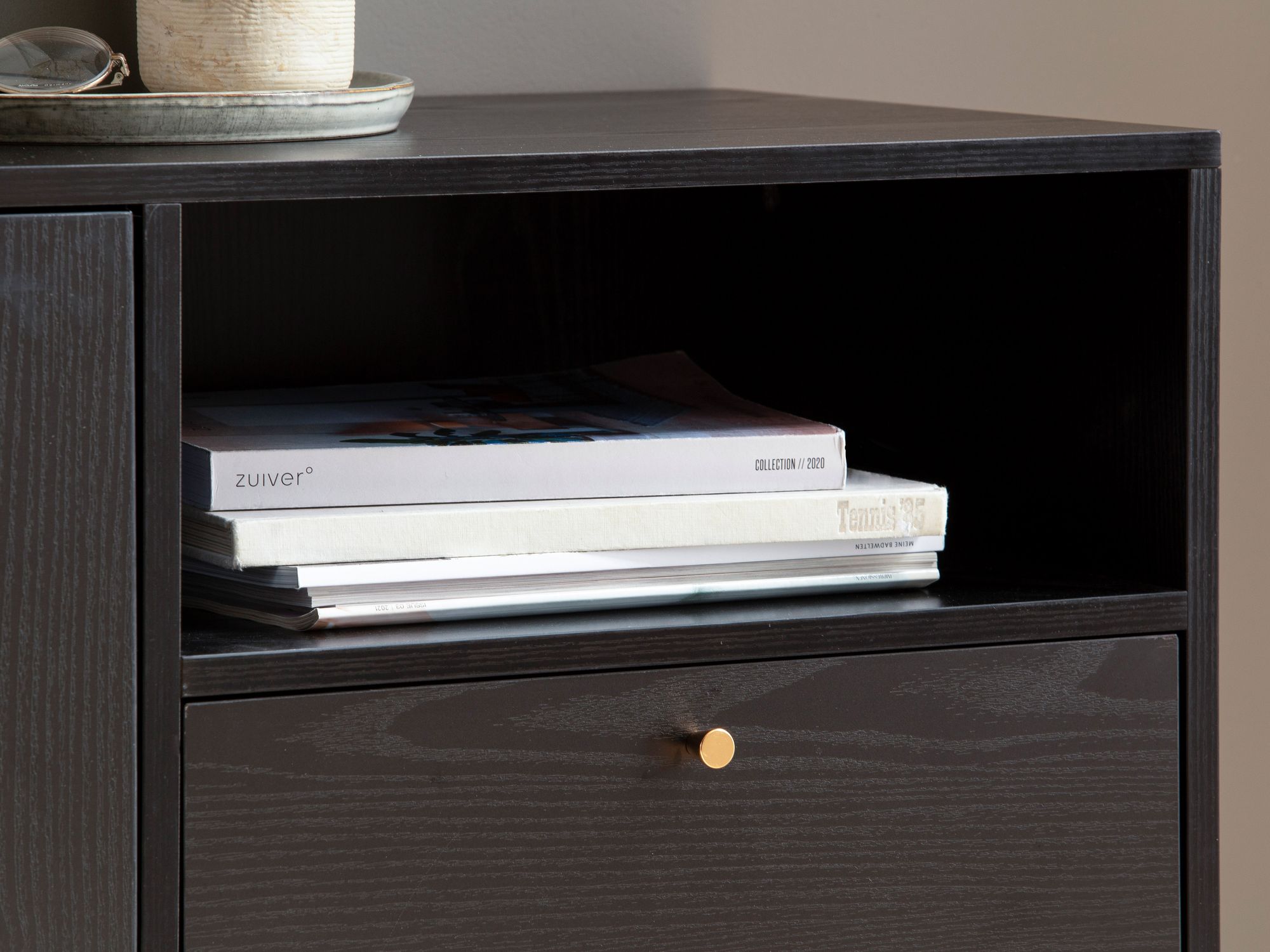 Sideboard FineBuy 140cm Eiche Dekor Schwarz mit 2 Türen Schublade & Ablage Kommode – Ansicht 4