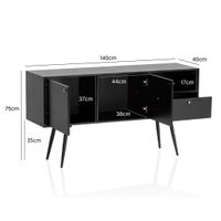 Sideboard FineBuy 140cm Eiche Dekor Schwarz mit 2 Türen Schublade & Ablage Kommode – Ansicht 3