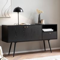 Sideboard FineBuy 140cm Eiche Dekor Schwarz mit 2 Türen Schublade & Ablage Kommode – Ansicht 1