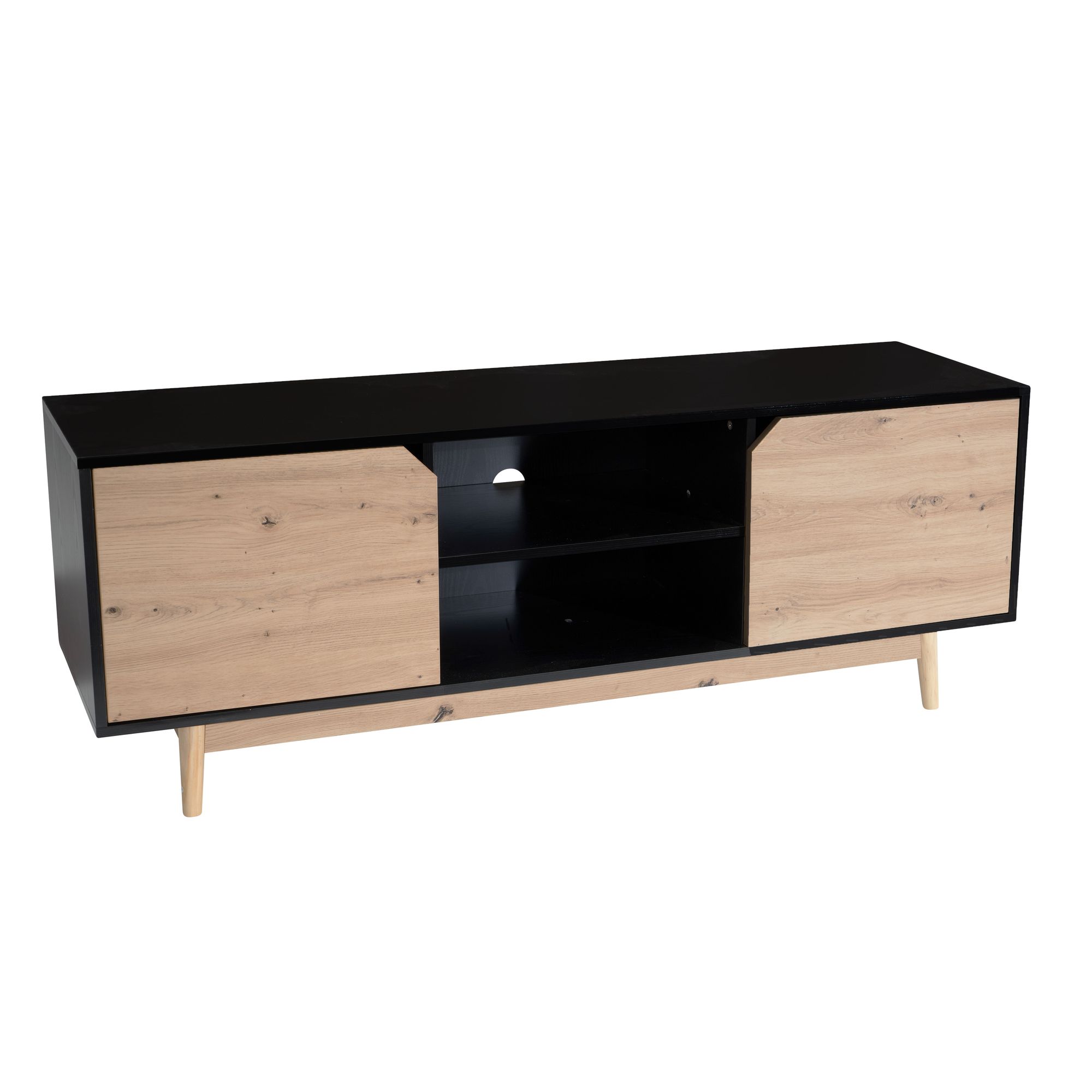Lowboard FineBuy TV Schrank 150 cm Fernsehkommode Fernsehschrank Schwarz Eiche – Ansicht 6