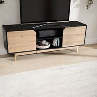 Lowboard FineBuy TV Schrank 150 cm Fernsehkommode Fernsehschrank Schwarz Eiche – Ansicht 1