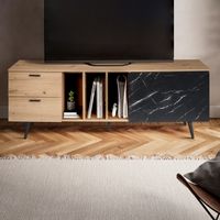 Lowboard FineBuy TV Schrank 150 cm Fernsehtisch Fernsehschrank Marmor Schwarz – Ansicht 1