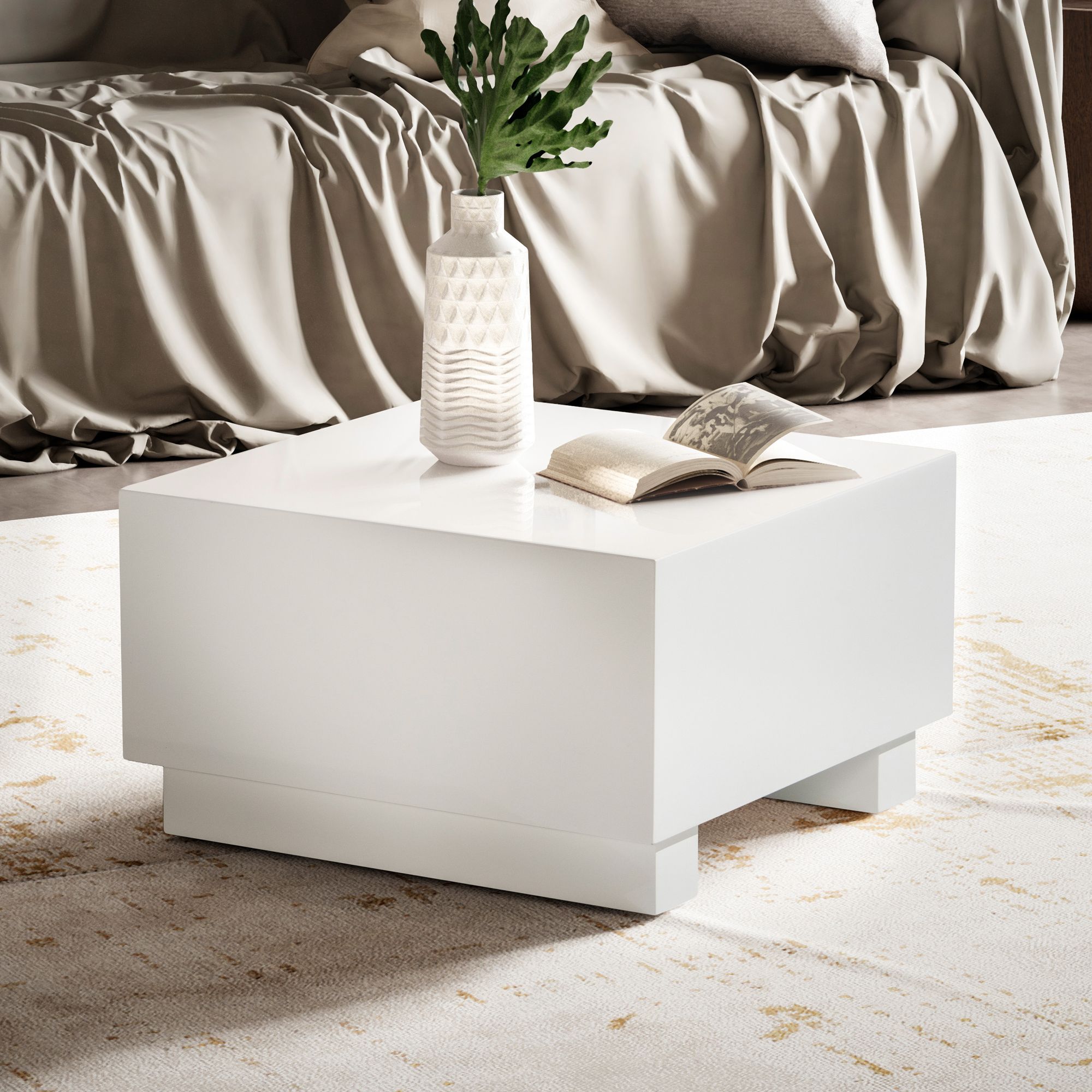 Couchtisch FineBuy Sofatisch MONOBLOC Weiß Hochglanz 60x60 cm Wohnzimmertisch – Ansicht 1