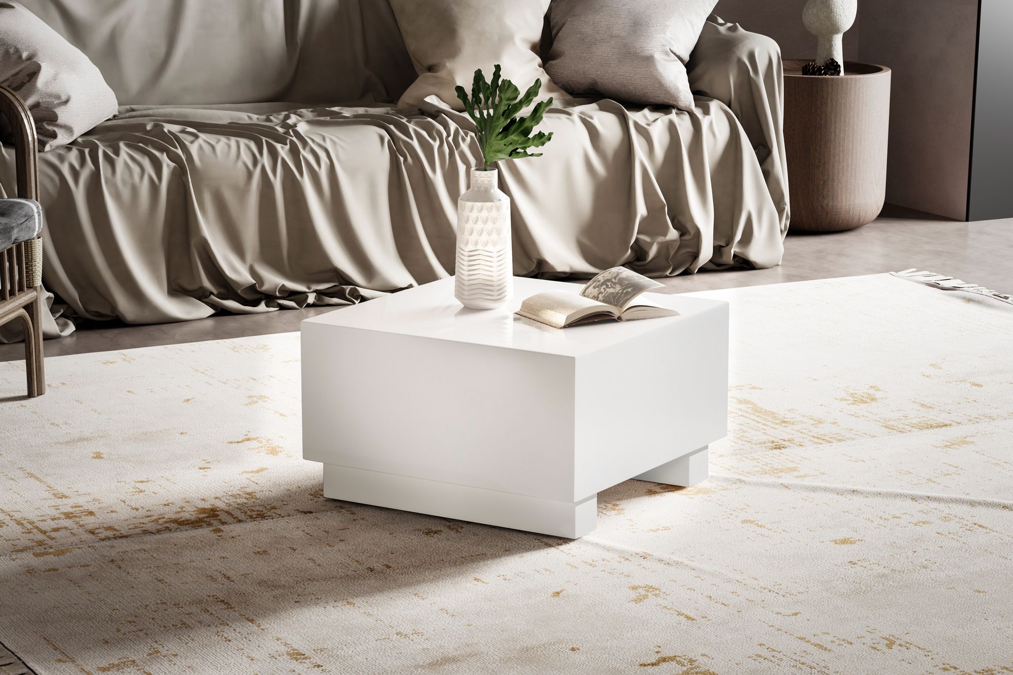 Couchtisch FineBuy Sofatisch MONOBLOC Weiß Hochglanz 60x60 cm Wohnzimmertisch – Ansicht 2