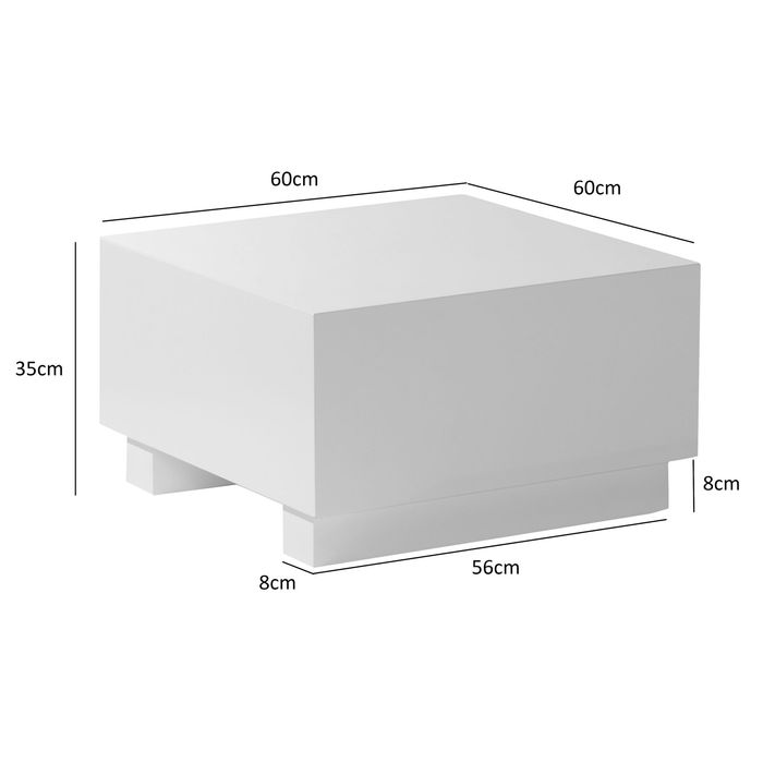 Couchtisch FineBuy Sofatisch MONOBLOC Weiß Hochglanz 60x60 cm Wohnzimmertisch – Maßzeichnung