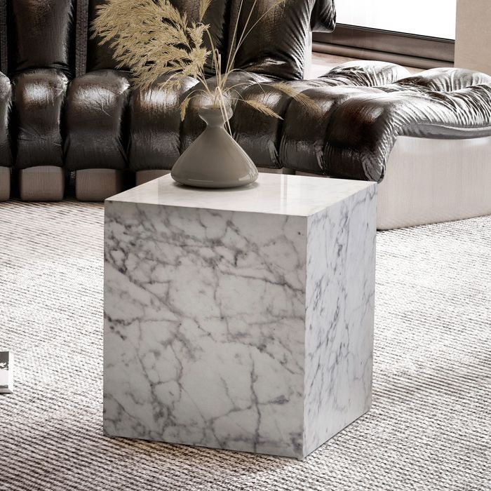 Couchtisch FineBuy Sofatisch MONOBLOC Marmor Optik 40x40x45 cm Wohnzimmertisch