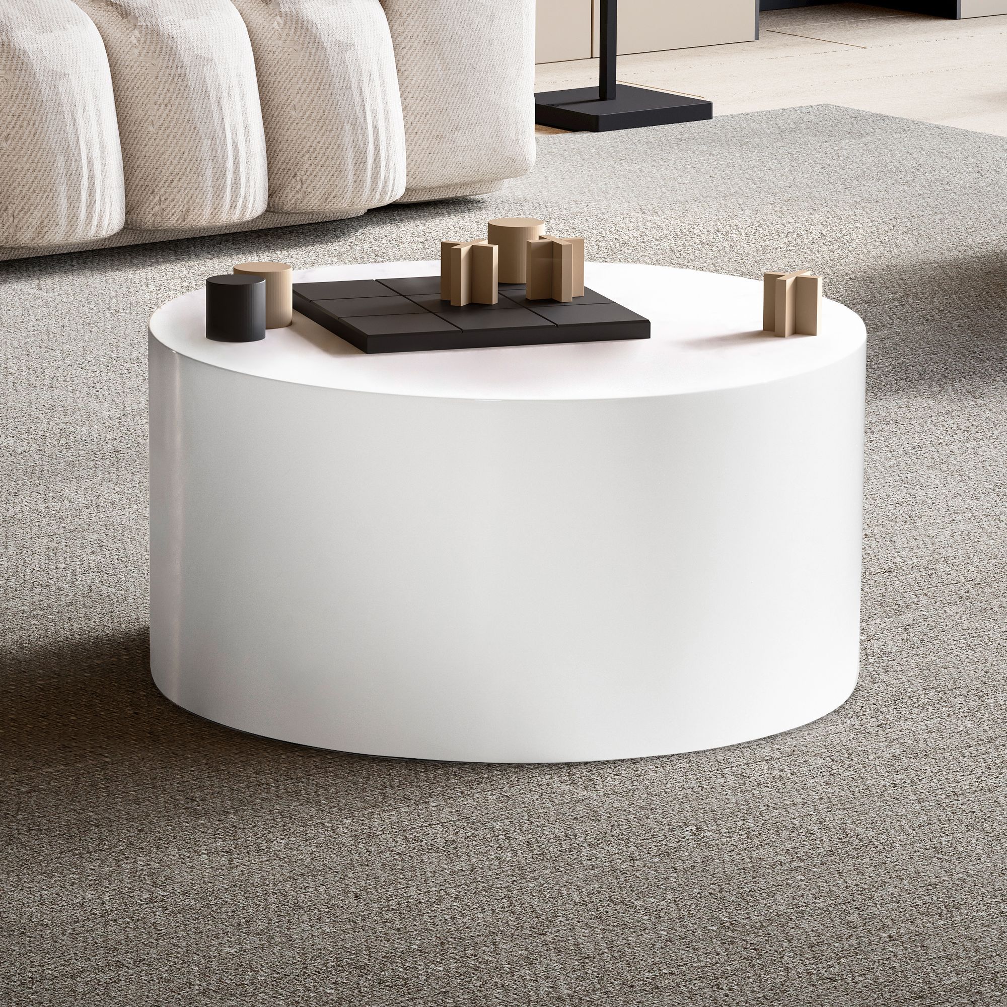 FineBuy Couchtisch MONOBLOC Rund 60 cm Weiß Hochglanz – Moderner Wohnzimmertisch in elegantem Design – runder Sofatisch, Loungetisch für Wohnzimmer