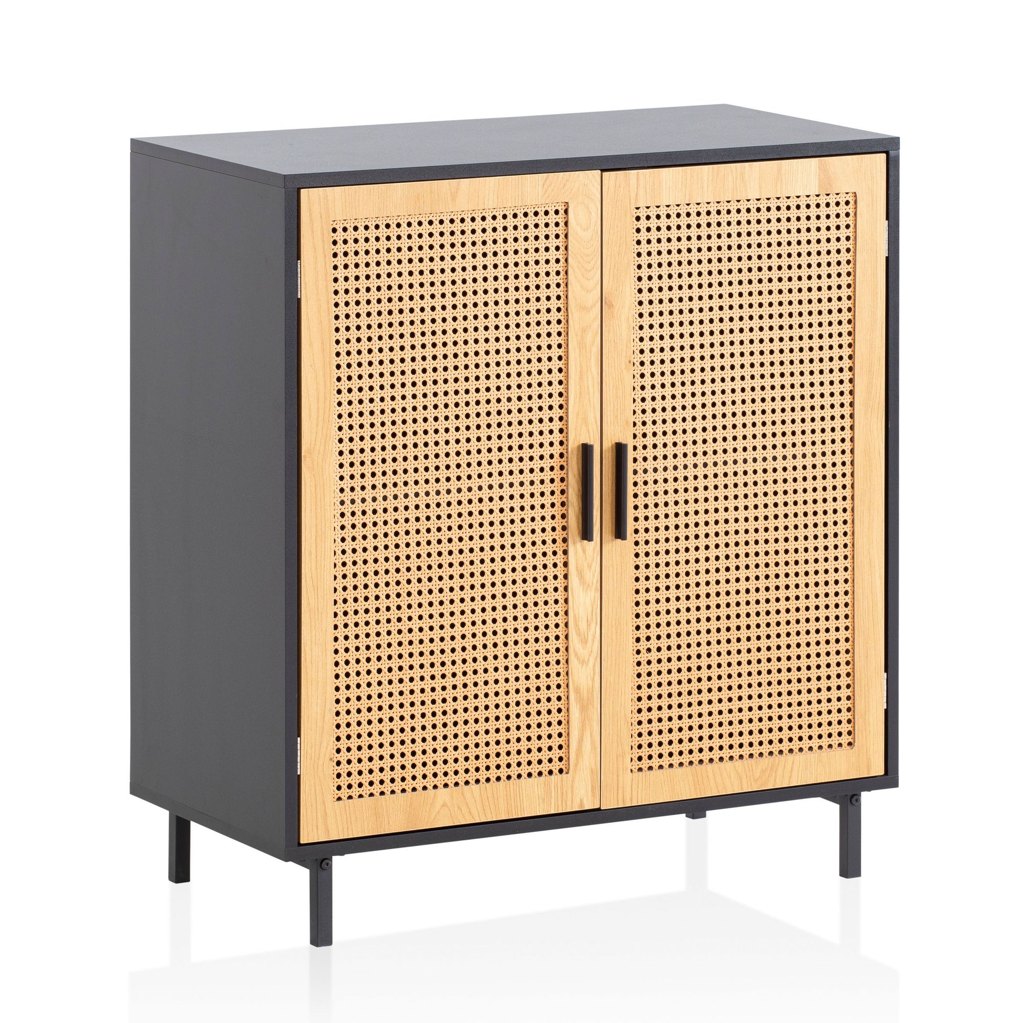 Sideboard 80cm mit 2 Türen in Rattan Wiener Geflecht Design Kommode Schwarz – Ansicht 6