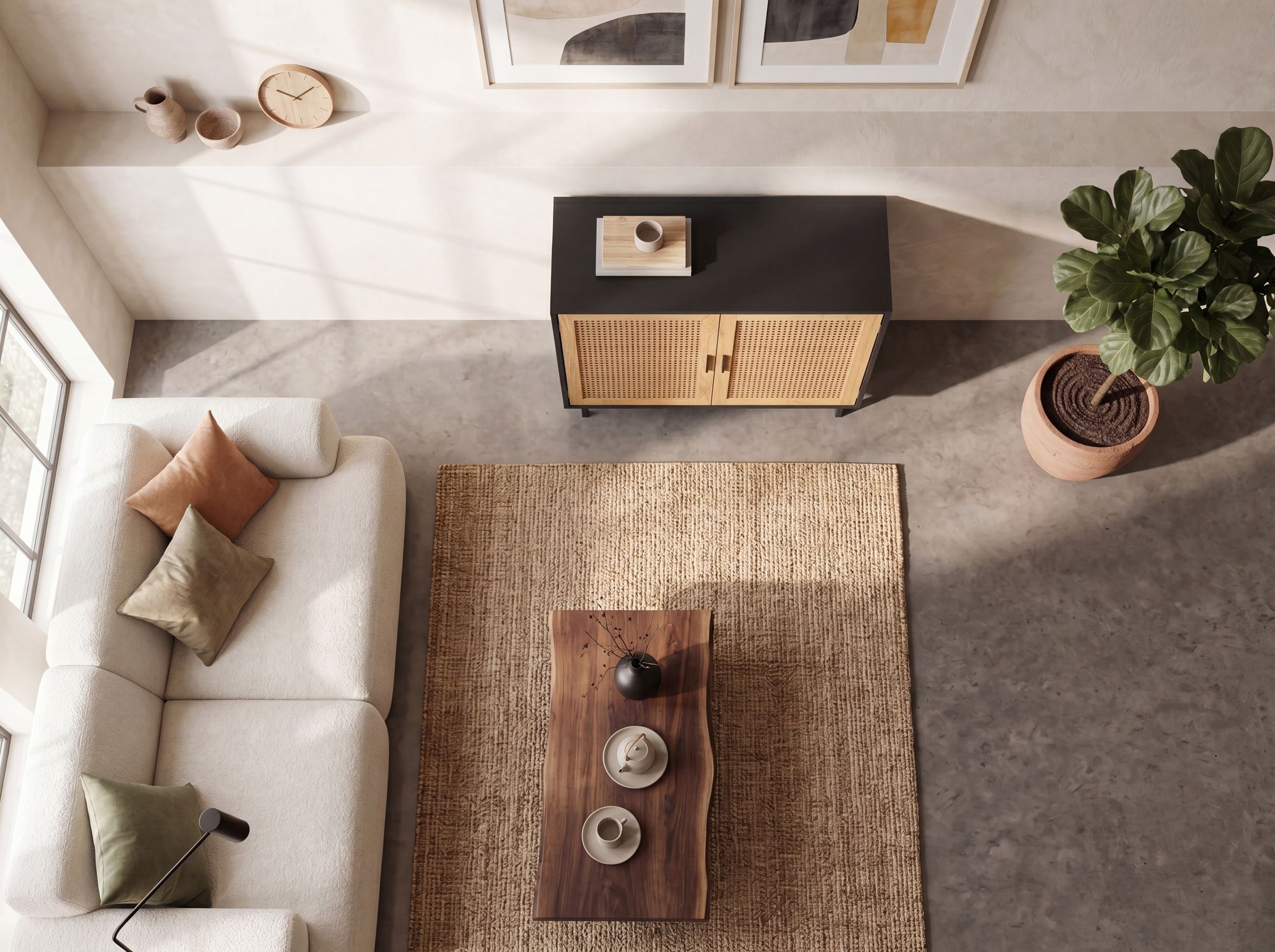 Sideboard 80cm mit 2 Türen in Rattan Wiener Geflecht Design Kommode Schwarz – Ansicht 5
