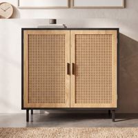 Sideboard 80cm mit 2 Türen in Rattan Wiener Geflecht Design Kommode Schwarz – Ansicht 1