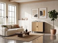 Sideboard 80cm mit 2 Türen in Rattan Wiener Geflecht Design Kommode Schwarz – Ansicht 4