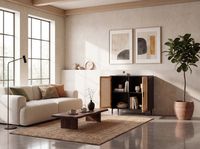 Sideboard 80cm mit 2 Türen in Rattan Wiener Geflecht Design Kommode Schwarz – Ansicht 2