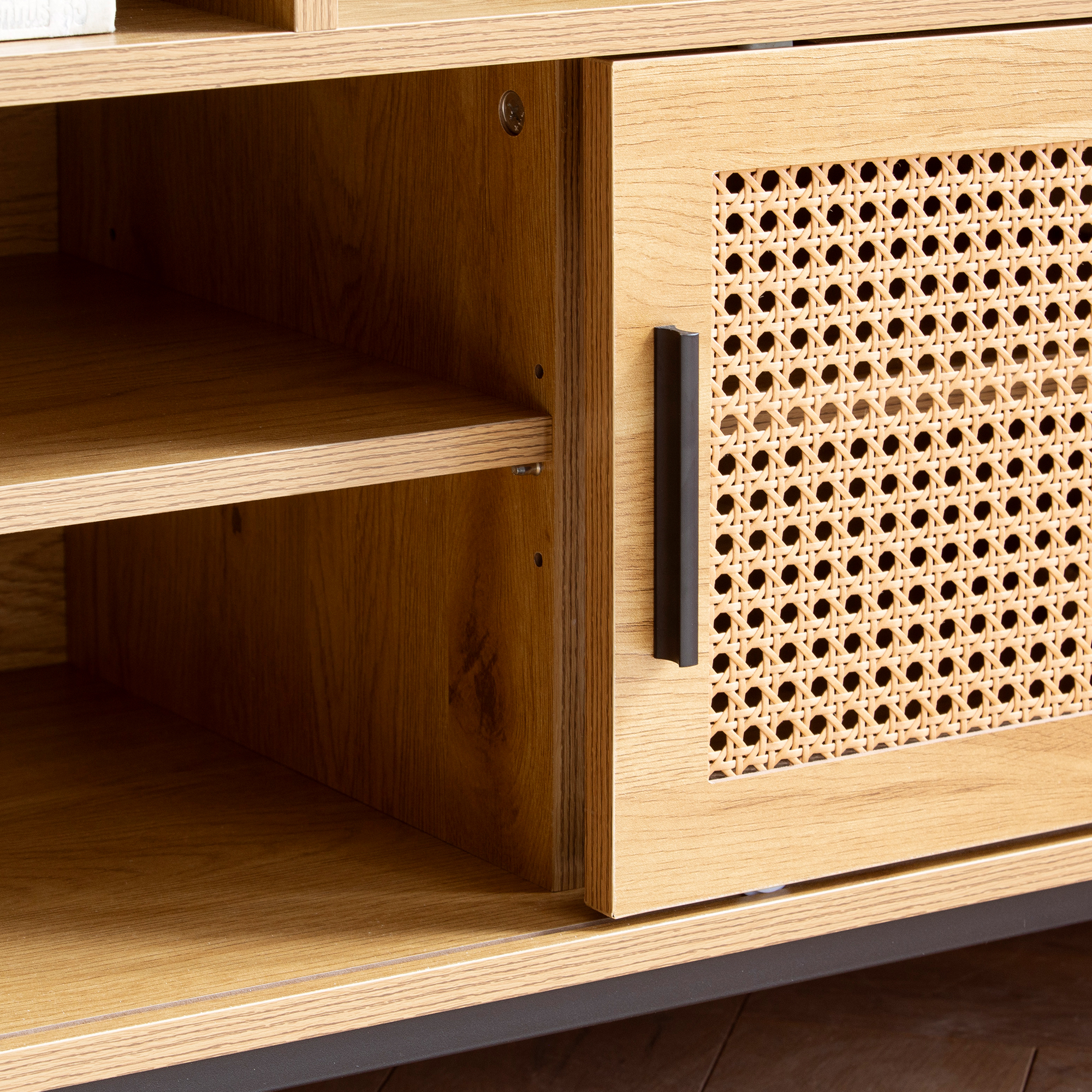 Schuhbank FineBuy Garderobe mit Sitzbank 120 cm Wiener Geflecht Schuhregal Eiche – Ansicht 5