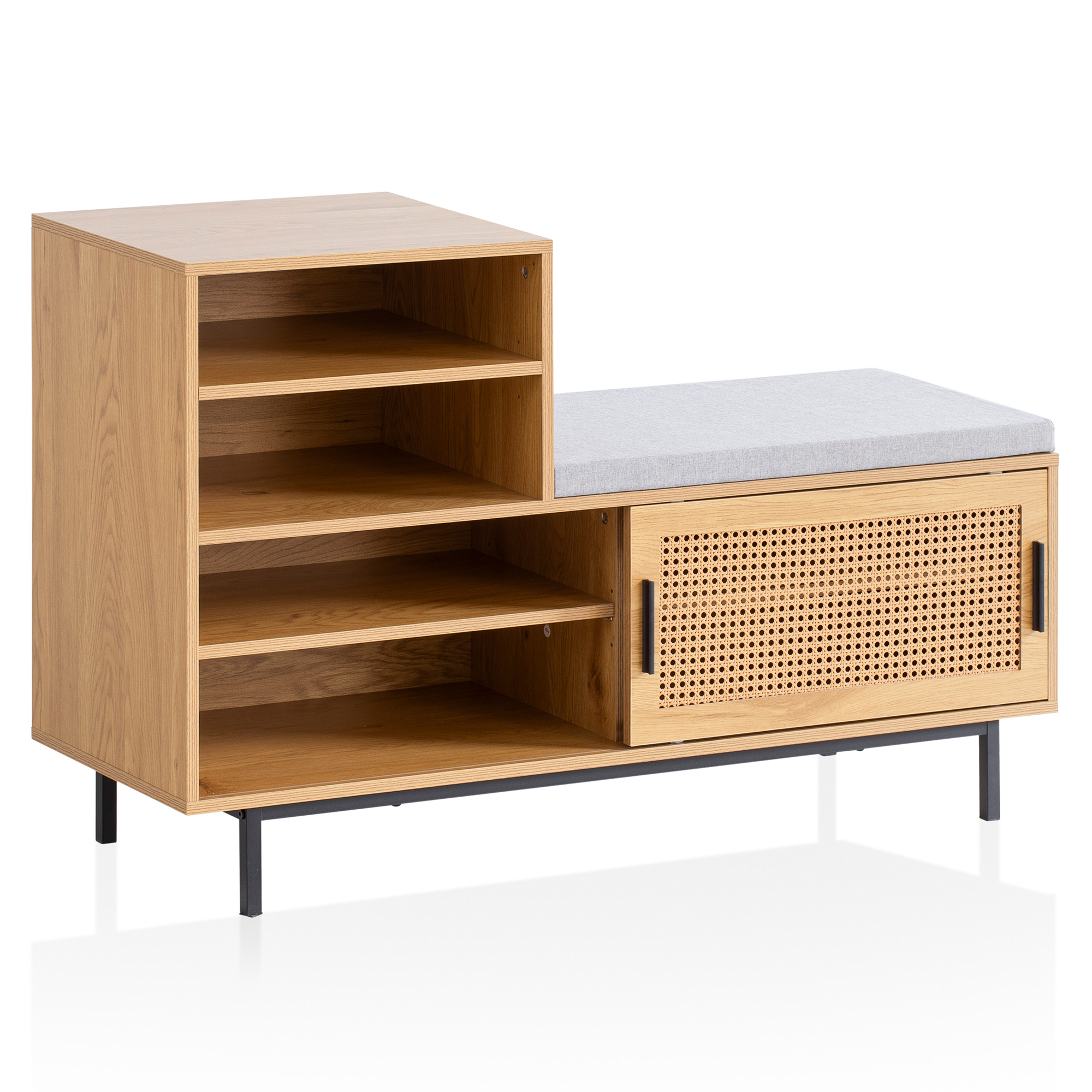 Schuhbank FineBuy Garderobe mit Sitzbank 120 cm Wiener Geflecht Schuhregal Eiche – Ansicht 7