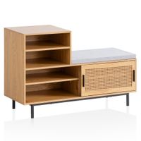 Schuhbank FineBuy Garderobe mit Sitzbank 120 cm Wiener Geflecht Schuhregal Eiche – Ansicht 7