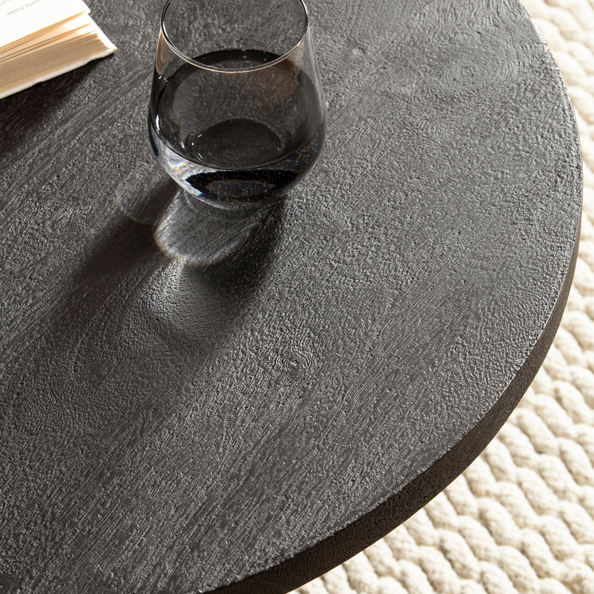 Couchtisch FineBuy Sofatisch Massivholz Schwarz 60x60x33cm Wohnzimmertisch Rund – Ansicht 4
