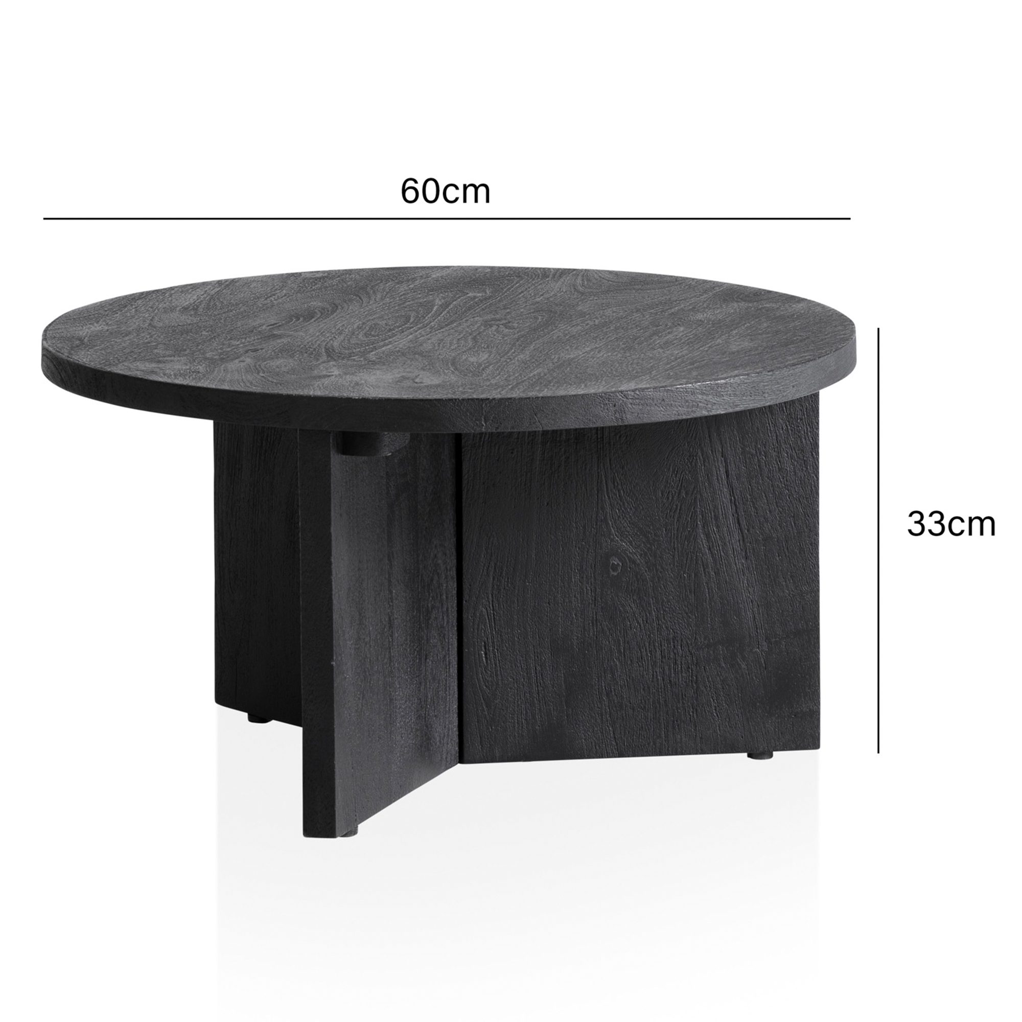 Couchtisch FineBuy Sofatisch Massivholz Schwarz 60x60x33cm Wohnzimmertisch Rund – Ansicht 3