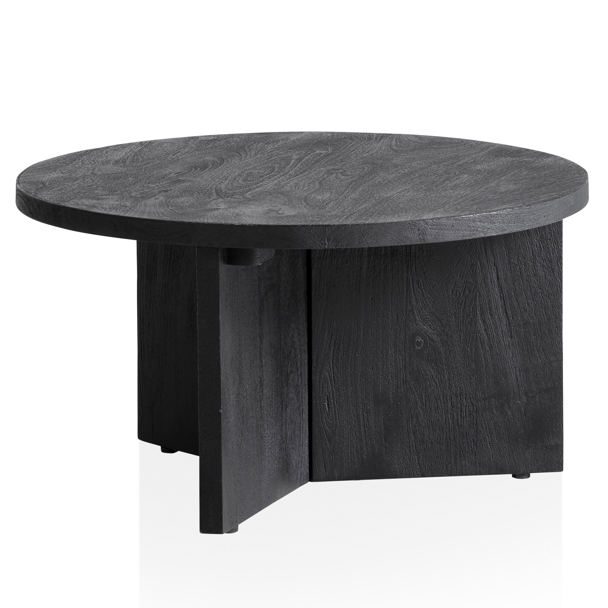 Couchtisch FineBuy Sofatisch Massivholz Schwarz 60x60x33cm Wohnzimmertisch Rund – Ansicht 6