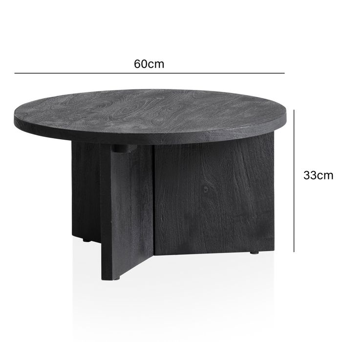 Couchtisch FineBuy Sofatisch Massivholz Schwarz 60x60x33cm Wohnzimmertisch Rund – Maßzeichnung