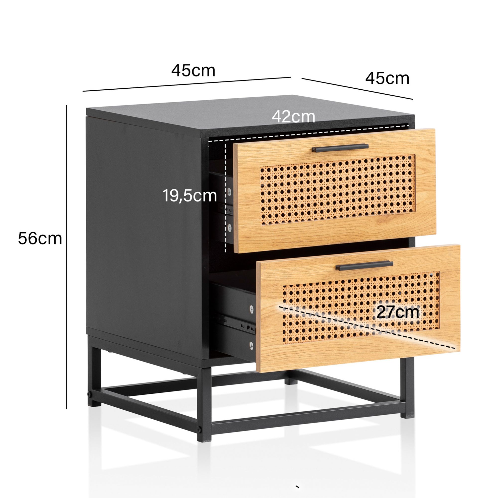 Nachtkonsole FineBuy Nachtkommode Boxspringbett 45 cm Schwarz Wiener Geflecht – Ansicht 3