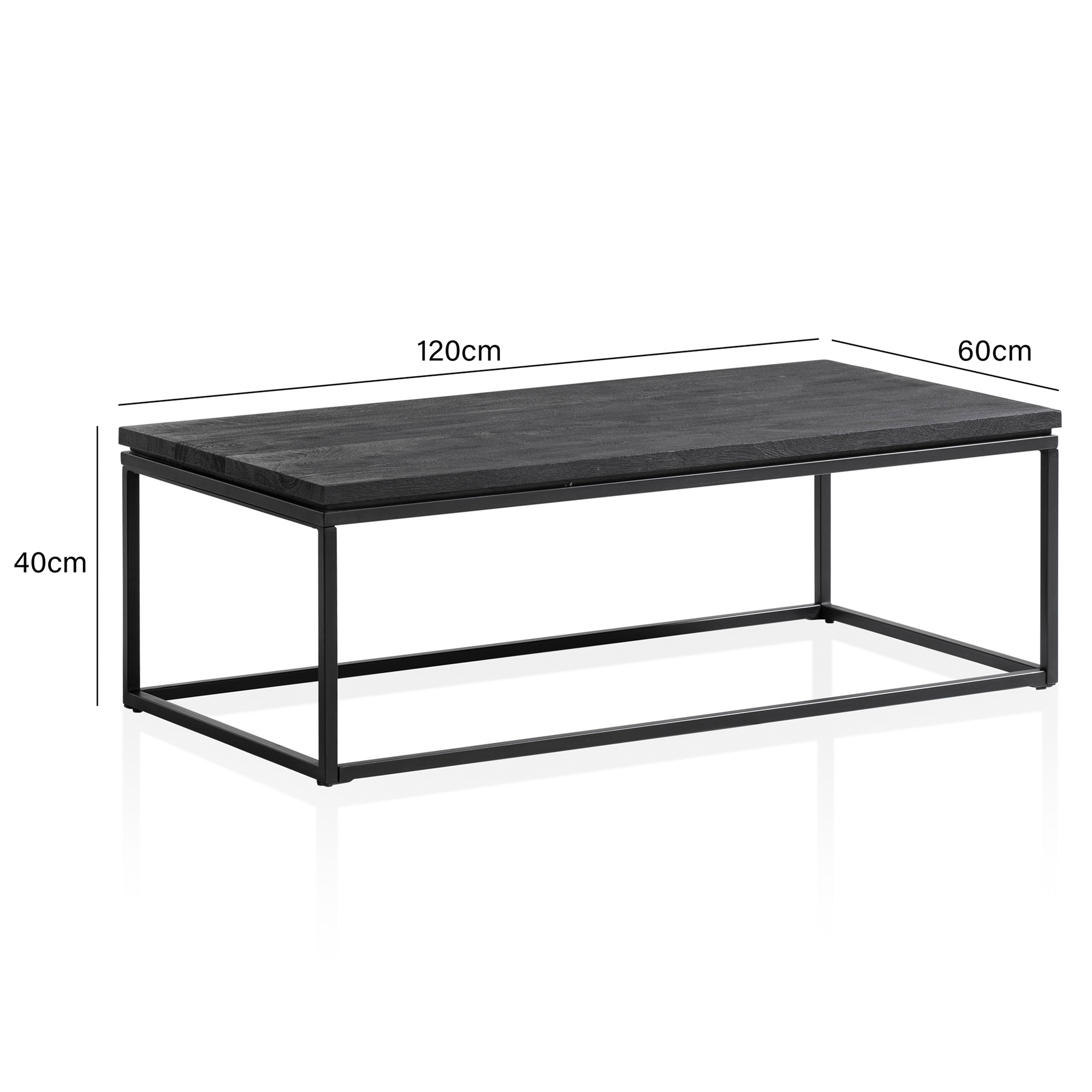 Couchtisch Massivholz schwarz Wohnzimmertisch Metallgestell Industrial Design – Ansicht 3