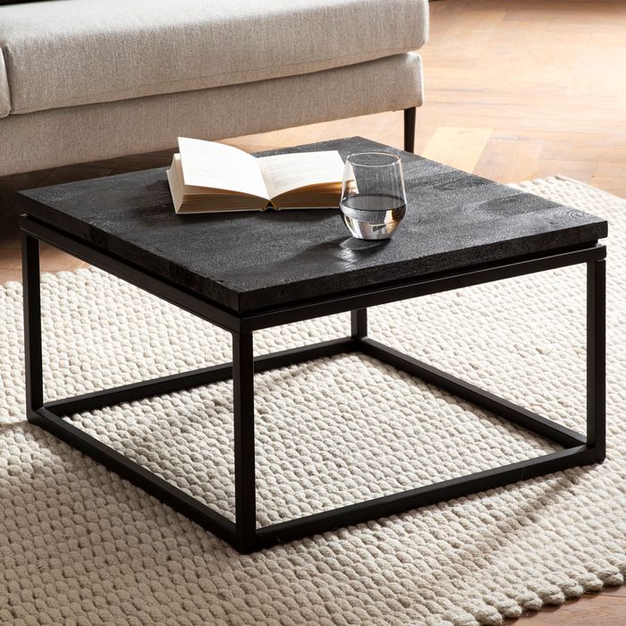 Couchtisch Massivholz schwarz Wohnzimmertisch Metallgestell Industrial Design