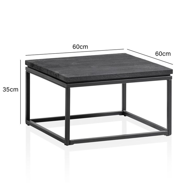 Couchtisch Massivholz schwarz Wohnzimmertisch Metallgestell Industrial Design – Maßzeichnung