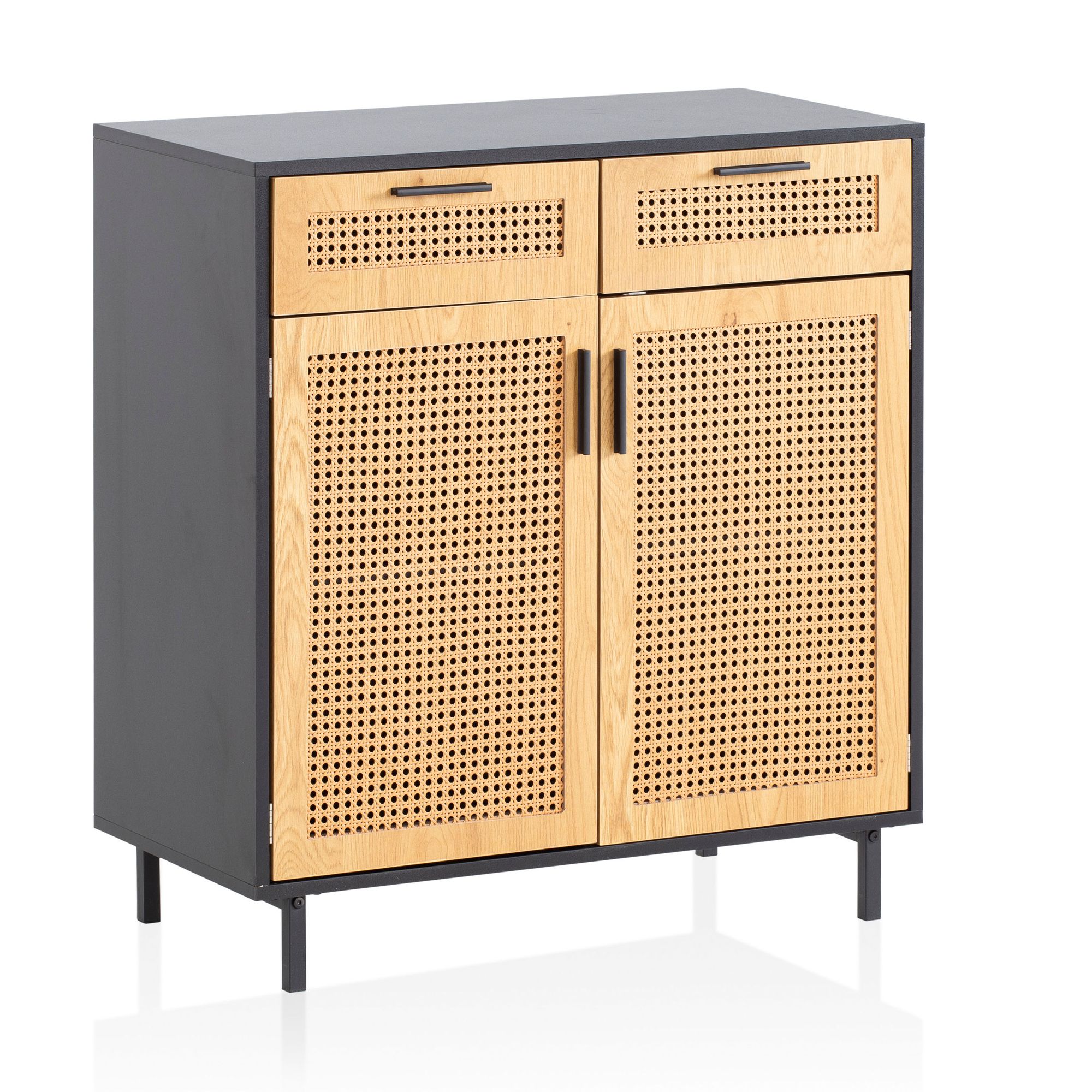 Sideboard FineBuy Anrichte 80 cm Schwarz Kommodenschrank mit Wiener Geflecht – Ansicht 6