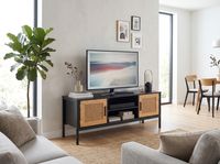 Lowboard FineBuy TV Schrank 110 cm Holz Schwarz Fernsehkommode Wiener Geflecht – Ansicht 4