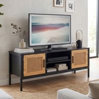 Lowboard FineBuy TV Schrank 110 cm Holz Schwarz Fernsehkommode Wiener Geflecht – Ansicht 1