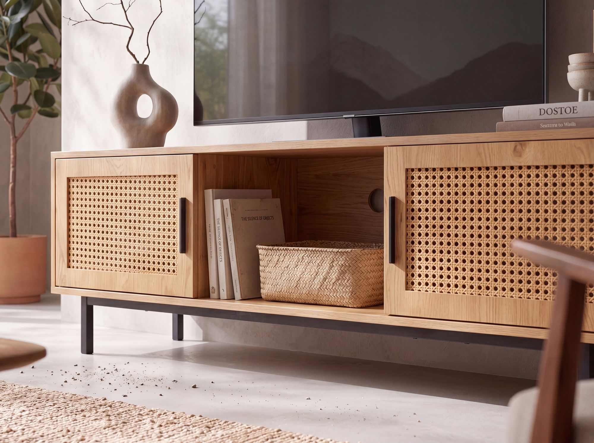 Lowboard FineBuy TV Schrank 120 cm Holz Eiche Fernsehkommode Wiener Geflecht – Ansicht 5