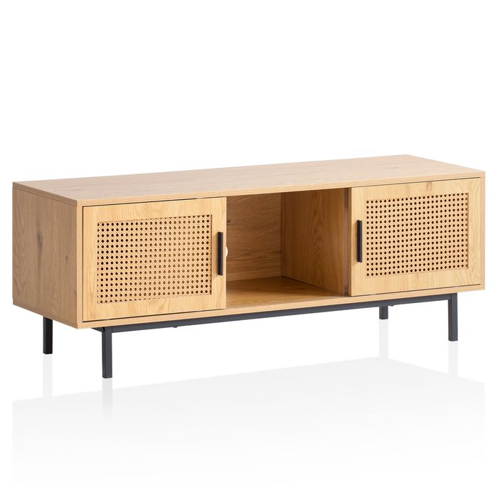 Lowboard FineBuy TV Schrank 120 cm Holz Eiche Fernsehkommode Wiener Geflecht